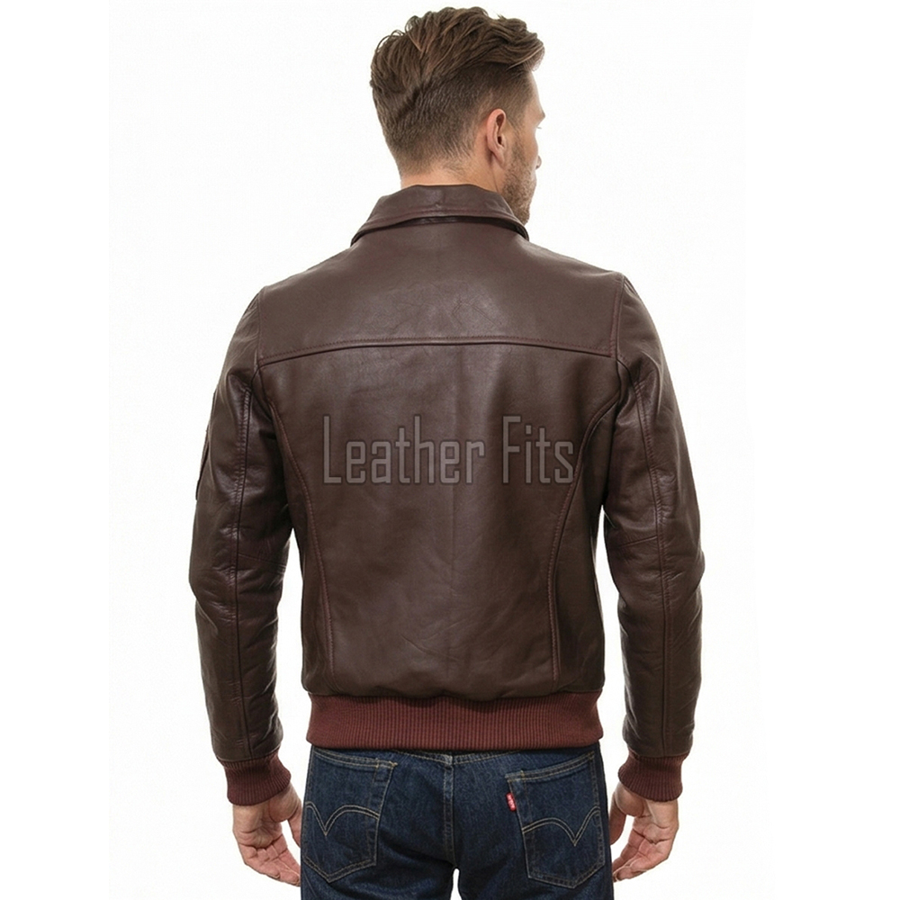 Men Maroon Leather Bomber Jacket | Classic Turn Down Point Collar MA1 Aviator | Premium Burgundy Lambskin Ribbed Cuff Outerwear Flight Coat