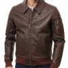 Men Maroon Leather Bomber Jacket | Classic Turn Down Point Collar MA1 Aviator | Premium Burgundy Lambskin Ribbed Cuff Outerwear Flight Coat