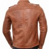 Men Tan Leather Shirt Jacket | Premium Cognac Genuine Lambskin Military Trucker | Classic Point Collar Button Up Tactical Highwayman Coat