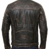 Men Distressed Leather Cafe Racer Jacket | Premium Vintage Black Brown Genuine Sheepskin | Retro Motorcycle Biker Ribbed Shoulder Outerwear