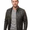 Men Distressed Leather Cafe Racer Jacket | Premium Vintage Black Brown Genuine Sheepskin | Retro Motorcycle Biker Ribbed Shoulder Outerwear