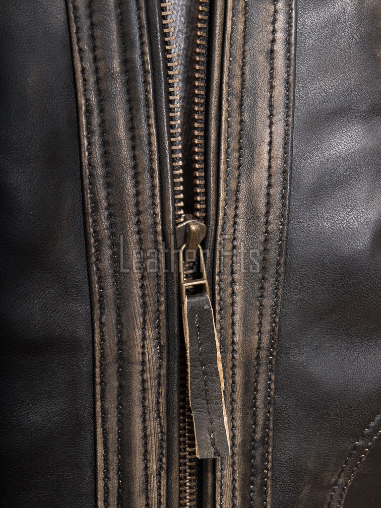 Men Distressed Leather Cafe Racer Jacket | Premium Vintage Black Brown Genuine Sheepskin | Retro Motorcycle Biker Ribbed Shoulder Outerwear