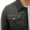 Men Black Leather Trucker Jacket | Premium Vintage Genuine Sheepskin Western Coat | Classic Turn Down Shirt Collar Button Up Denim Style Outerwear