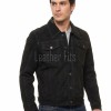 Men Black Suede Leather Trucker Jacket | Premium Genuine Goat Suede Western Shacket | Classic Turn Down Collar Button Up Slim Fit Outerwear