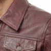 Men Oxblood Leather Trucker Jacket | Premium Vintage Plum Genuine Lambskin Casual Coat | Western Classic Button Up Denim Style Fitted Outerwear