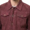 Men Maroon Suede Leather Trucker Jacket | Premium Genuine Suede Western Shacket | Classic Turn Down Shirt Collar Button Up Slim Fit Outerwear