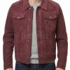 Men Maroon Suede Leather Trucker Jacket | Premium Genuine Suede Western Shacket | Classic Turn Down Shirt Collar Button Up Slim Fit Outerwear