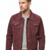 Men Maroon Suede Leather Trucker Jacket | Premium Genuine Suede Western Shacket | Classic Turn Down Shirt Collar Button Up Slim Fit Outerwear