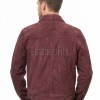 Men Maroon Suede Leather Trucker Jacket | Premium Genuine Suede Western Shacket | Classic Turn Down Shirt Collar Button Up Slim Fit Outerwear