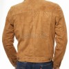 Men Tan Suede Leather Trucker Jacket | Premium Camel Genuine Goatskin Western Shacket | Vintage Turn Down Collar Button Up Slim Fit Outerwear