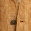 Men Tan Suede Leather Trucker Jacket | Premium Camel Genuine Goatskin Western Shacket | Vintage Turn Down Collar Button Up Slim Fit Outerwear