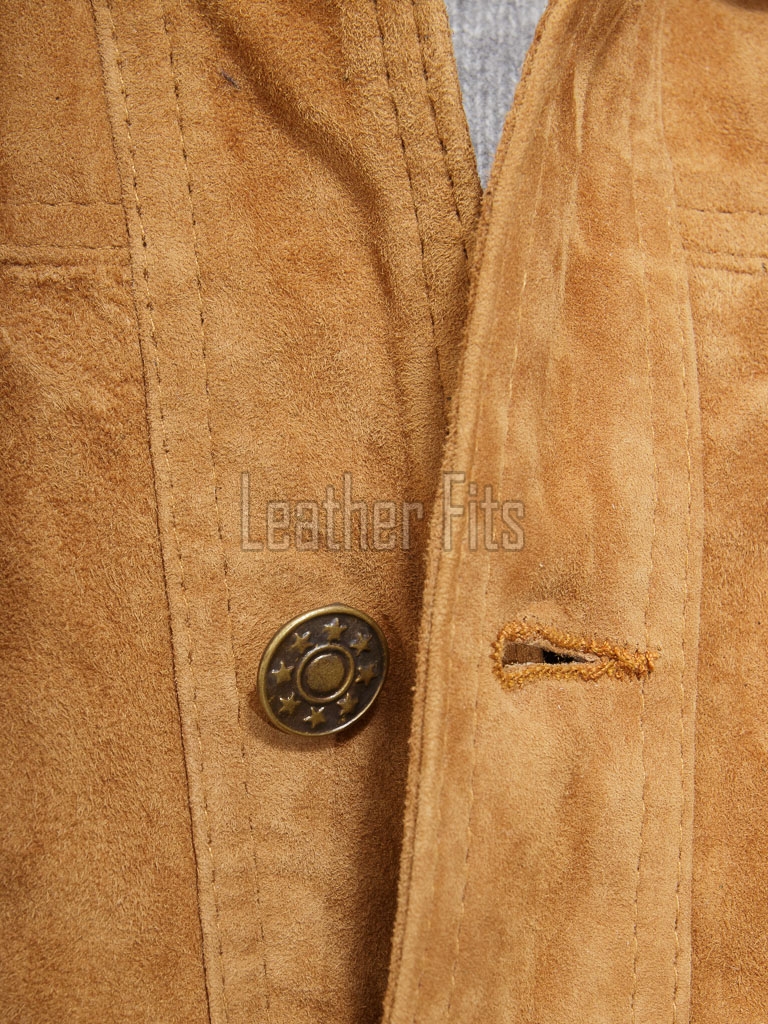Men Tan Suede Leather Trucker Jacket | Premium Camel Genuine Goatskin Western Shacket | Vintage Turn Down Collar Button Up Slim Fit Outerwear