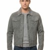 Men Slate Grey Suede Trucker Jacket | Premium Genuine Ash Gray Leather Western Outerwear | Vintage Button Up Denim Style Slim Fit Shacket