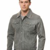 Men Slate Grey Suede Trucker Jacket | Premium Genuine Ash Gray Leather Western Outerwear | Vintage Button Up Denim Style Slim Fit Shacket