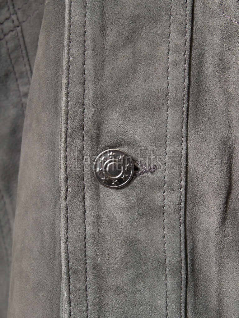 Men Slate Grey Suede Trucker Jacket | Premium Genuine Ash Gray Leather Western Outerwear | Vintage Button Up Denim Style Slim Fit Shacket