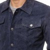 Men Navy Blue Suede Trucker Jacket | Premium Genuine Midnight Indigo Leather Western Shacket | Vintage Casual Button Up Fitted Outerwear
