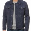 Men Navy Blue Suede Trucker Jacket | Premium Genuine Midnight Indigo Leather Western Shacket | Vintage Casual Button Up Fitted Outerwear