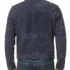 Men Navy Blue Suede Trucker Jacket | Premium Genuine Midnight Indigo Leather Western Shacket | Vintage Casual Button Up Fitted Outerwear
