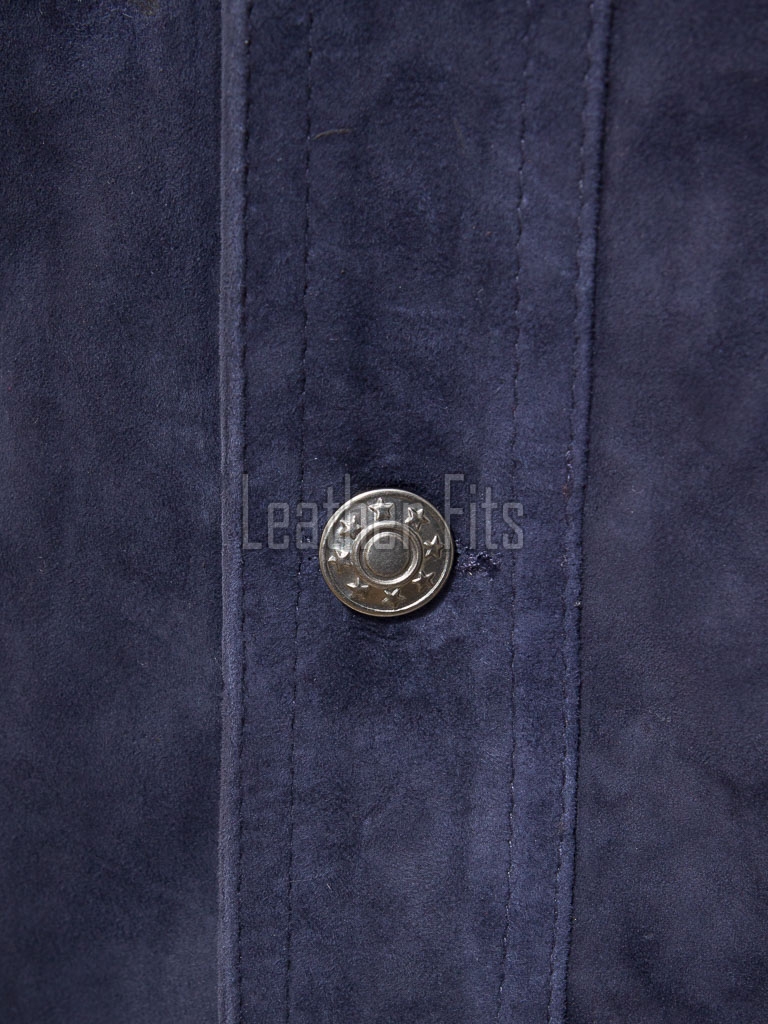Men Navy Blue Suede Trucker Jacket | Premium Genuine Midnight Indigo Leather Western Shacket | Vintage Casual Button Up Fitted Outerwear