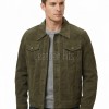 Men Olive Green Suede Trucker Jacket | Premium Genuine Khaki Army Moss Leather Shacket | Vintage Western Button Up Tailored Slim Fit Coat