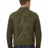 Men Olive Green Suede Trucker Jacket | Premium Genuine Khaki Army Moss Leather Shacket | Vintage Western Button Up Tailored Slim Fit Coat