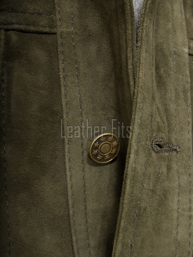 Men Olive Green Suede Trucker Jacket | Premium Genuine Khaki Army Moss Leather Shacket | Vintage Western Button Up Tailored Slim Fit Coat