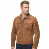 Men Tobacco Brown Suede Trucker Jacket | Premium Genuine Rust Copper Leather Western Outerwear | Vintage Button Up Fitted Luxury Shacket