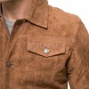 Men Tobacco Brown Suede Trucker Jacket | Premium Genuine Rust Copper Leather Western Outerwear | Vintage Button Up Fitted Luxury Shacket