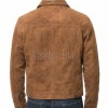 Men Tobacco Brown Suede Trucker Jacket | Premium Genuine Rust Copper Leather Western Outerwear | Vintage Button Up Fitted Luxury Shacket