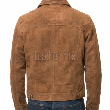 Men Tobacco Brown Suede Trucker Jacket | Premium Genuine Rust Copper Leather Western Outerwear | Vintage Button Up Fitted Luxury Shacket