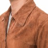 Men Harvest Ginger Suede Zipper Jacket | Premium Genuine Cinnamon Tan Leather Casual Blouson | Minimalist Western Clean Panels Harrington Slim Fit