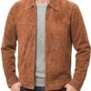 Men Harvest Ginger Suede Zipper Jacket | Premium Genuine Cinnamon Tan Leather Casual Blouson | Minimalist Western Clean Panels Harrington Slim Fit