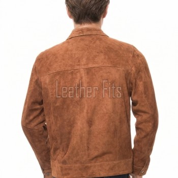 Men Harvest Ginger Suede Zipper Jacket | Premium Genuine Cinnamon Tan Leather Casual Blouson | Minimalist Western Clean Panels Harrington Slim Fit