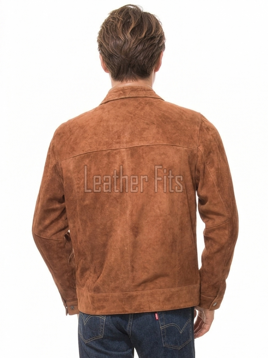 Men Harvest Ginger Suede Zipper Jacket | Premium Genuine Cinnamon Tan Leather Casual Blouson | Minimalist Western Clean Panels Harrington Slim Fit
