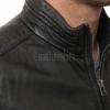 Men Black Leather Moto Racer Jacket | Premium Genuine Washed Lambskin Cafe Racer Biker Outerwear | Vintage Slim Fit Distressed Zipper Blouson