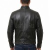 Men Black Leather Moto Racer Jacket | Premium Genuine Washed Lambskin Cafe Racer Biker Outerwear | Vintage Slim Fit Distressed Zipper Blouson