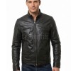 Men Black Leather Moto Racer Jacket | Premium Genuine Washed Lambskin Cafe Racer Biker Outerwear | Vintage Slim Fit Distressed Zipper Blouson