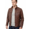Men Biscuit Tan Leather Racer Jacket | Premium Genuine Soft Lambskin Cafe Biker Outerwear | Vintage Camel Beige Stand Collar Zip Slim Fit Blouson
