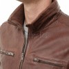 Men Biscuit Tan Leather Racer Jacket | Premium Genuine Soft Lambskin Cafe Biker Outerwear | Vintage Camel Beige Stand Collar Zip Slim Fit Blouson