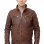 Men Biscuit Tan Leather Racer Jacket | Premium Genuine Soft Lambskin Cafe Biker Outerwear | Vintage Camel Beige Stand Collar Zip Slim Fit Blouson