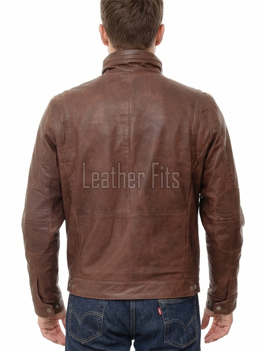 Men Biscuit Tan Leather Racer Jacket | Premium Genuine Soft Lambskin Cafe Biker Outerwear | Vintage Camel Beige Stand Collar Zip Slim Fit Blouson