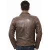 Men Vintage Bronze Leather Biker Jacket | Premium Genuine Burnished Lambskin Double Rider | Diamond Quilted Shoulder Asymmetric Zipper Coat