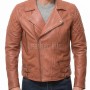 Men Apricot Tan Leather Biker Jacket | Premium Genuine Supple Lambskin Double Rider | Diamond Quilted Shoulder Asymmetric Zipper Retro Coat