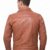 Men Apricot Tan Leather Biker Jacket | Premium Genuine Supple Lambskin Double Rider | Diamond Quilted Shoulder Asymmetric Zipper Retro Coat