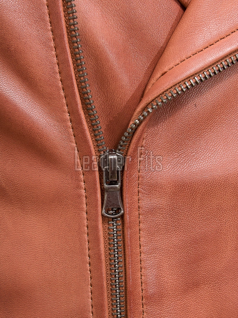 Men Apricot Tan Leather Biker Jacket | Premium Genuine Supple Lambskin Double Rider | Diamond Quilted Shoulder Asymmetric Zipper Retro Coat