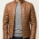 Men Toffee Oak Leather Puffer Jacket | Premium Genuine Soft Lambskin Cafe Racer Outerwear | Vintage Camel Horizontal Stitched Channel Slim Fit Blouson