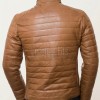 Men Toffee Oak Leather Puffer Jacket | Premium Genuine Soft Lambskin Cafe Racer Outerwear | Vintage Camel Horizontal Stitched Channel Slim Fit Blouson