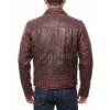 Men Burgundy Oxblood Leather Biker Jacket | Premium Genuine Lambskin Double Rider Moto | Diamond Quilted Shoulder Classic Flap Pocket Coat