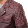 Men Burgundy Oxblood Leather Biker Jacket | Premium Genuine Lambskin Double Rider Moto | Diamond Quilted Shoulder Classic Flap Pocket Coat