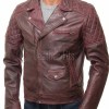 Men Burgundy Oxblood Leather Biker Jacket | Premium Genuine Lambskin Double Rider Moto | Diamond Quilted Shoulder Classic Flap Pocket Coat